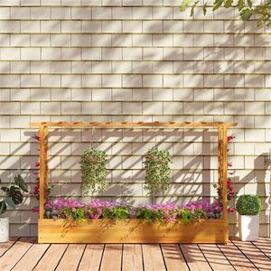 Jardinera Elevada de Madera con Techo Plano y Enrejado para Plantas Trepadoras, Vegetales y Flores - Product Image 6