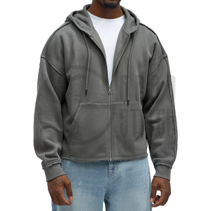 Sudadera con capucha Distress con cremallera, oversize, con bajo en contraste gris, tipo jersey - Product Image 4