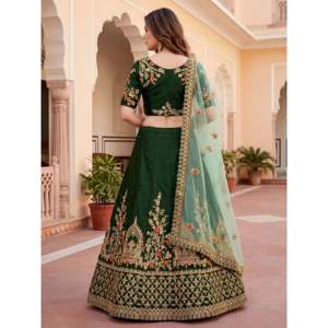 Graceful Green Thread Embroidered Silk <b>Wedding</b> Lehenga Choli - Product Image 3