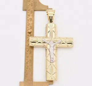 Colgante de Cruz con Crucifijo de Jesús de 3.25 Pulgadas, Corte Diamante, Moissanita, Oro Amarillo y Blanco de 10K, Amuleto Religioso - Product Image 1
