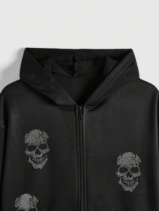 Unisex <b>Black</b> Hooded Zip-Up <b>Sweatshirt</b> with Solid Eco-Friendly Denim Fabric Oversized Winter Casual - Product Image 6