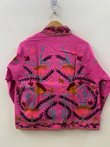 Veste rose à col mandarin brodée à la main avec motifs floraux, en coton tissé, manches longues, style ethnique, pour le printemps, prix d'usine - Product Image 3