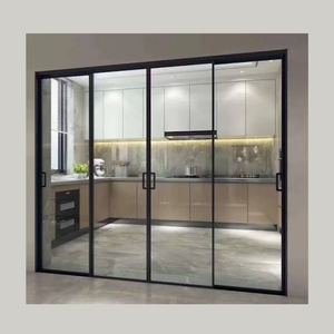 Sistema de Puertas Corredizas Francesas con Textura Superior para Entrada de Patio Trasero, Puertas de Aluminio Minimalistas Retro con Vidrio Templado y Rejilla - Product Image 4