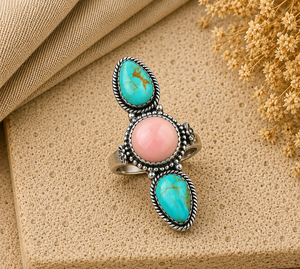 Bague en argent turquoise Kingman rose conque, faite à la main, style bohème western, grande taille, bijou pour femme, cadeau de mariage - Product Image 5
