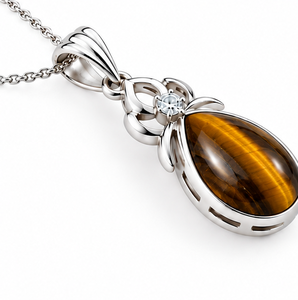 Colgante de Plata con Ojo de Tigre, Collar con Ojo de Tigre Dorado en Forma de Lágrima, Colgante de Plata de Ley 925 con Piedra Preciosa, Joyería Natural de Ojo de Tigre, Talla S - Product Image 3