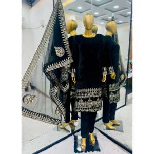 Ensemble de costume de soirée pour femmes de créateur, haut avec dupatta et bas entièrement cousu - Product Image 2