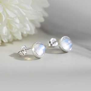 Natural Moonstone <b>Stud</b> Earrings 925 Sterling <b>Silver</b> Bezel Gemstone Jewelry For Women Gift Wholesale - Product Image 3