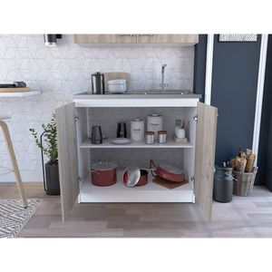 Lavello Utilitario Rettangolare a 2 Ante Brookeline e Mobile da Cucina Grigio Chiaro e Bianco - Product Image 2
