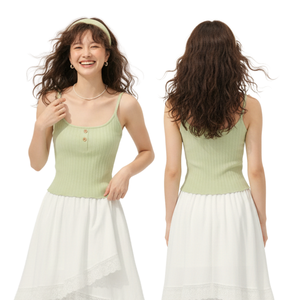 Camiseta sin mangas de punto acanalado para mujer al por mayor con botones, top de moda de verano para marcas de boutique y tiendas en línea - Product Image 1