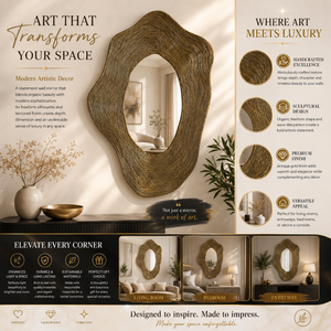 Luxury Organic Shape Gold Wall Mirror Modern Textured Decorative Accent Mirror Artistic Designer Frame for Living Room Bedroom - Product Image 5