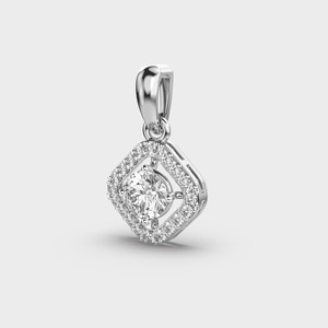 Pendentif géométrique carré avec halo de diamants cultivés en laboratoire certifiés IGI et solitaire rond en argent sterling 925 massif - Product Image 3
