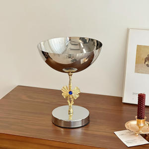 Luxury Silver Pedestal Serving Bowl Gold Ginkgo Leaf Blue <b>Crystal</b> Stem Elegant Metal Footed Compote Chalice Home Decor - Product Image 1