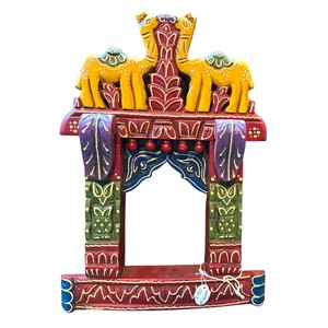 Handcrafted Wooden Jharokha Frame | Antique Finish Decorative Wall Temple | Traditional Indian Carved <b>Window</b> <b>Panel</b> - Product Image 1