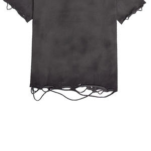Men's Oversized Distressed T-<b>Shirt</b> Short Sleeve O-Neck <b>Gothic</b> Style 100% Cotton Jersey Washed Black Solid Color - Product Image 5