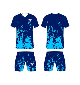 ชุดฟุตบอลแบบซับลิเมชั่นสั่งทำพิเศษสำหรับผู้ชาย พร้อมเสื้อพิมพ์ลายกระเซ็นสีน้ำเงินกรมท่าและสีฟ้าอมเขียว และกางเกงขาสั้นเข้าชุด - Product Image 6