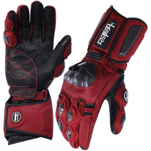 Heavy-Duty Leather Motocross <b>Gloves</b> for Men-Fleece Lined <b>Touchscreen</b> Non-Slip Premium Red/Black Winter Use - Product Image 1
