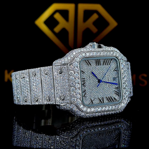 Reloj de Lujo Elegante de Buena Calidad con Movimiento de Cuarzo Automático Analógico VVS de Acero Inoxidable Resistente al Agua con Diamantes Moissanite - Product Image 1