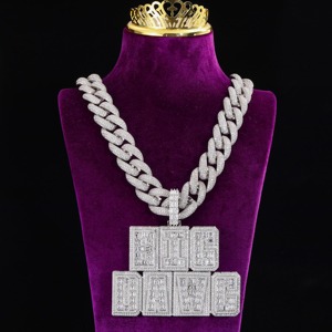 Custom <b>Name</b> Rose Gold Rhodium Plated Lab Grown Diamond Necklace 20mm Cuban <b>Chain</b> Stackable Letter Charms Baguette CZ Pendants - Product Image 1