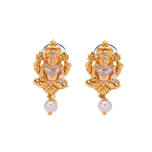 Lakshmi Vintage 14K Gold Plated Stud Earrings with Pearl and Diamond Accents - Product Image 3