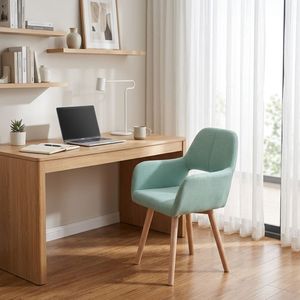 Modern Upholstered Fabric <b>Dining</b> <b>Armchair</b> with Natural Wood Legs, Comfortable Kitchen Accent Chair for <b>Dining</b> Room, Home Office - Product Image 2