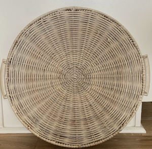 Round Rattan Serving <b>Tray</b> Handwoven Wicker <b>Tray</b> With Built-in Handles Custom Boho <b>Coffee</b> <b>Table</b> <b>Decorative</b> Ottoman <b>Tray</b> Basket - Product Image 5