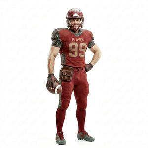 Men American Football Uniform Set Red 99 Player Jersey Pants With Pockets Sublimated Print Moisture Wicking Fitted Style - Product Image 1