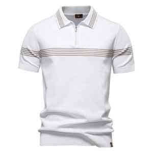 Polo para Hombre, 100% Algodón Piqué, Cuello Rayado, Corte Regular, Estilo Casual de Negocios, Manga Corta, Ropa de Verano - Product Image 1