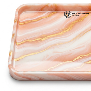 <b>Warm</b> Orange & Soft Pink Marble Effect <b>Tray</b> with Gold Border | Contemporary <b>Tray</b> - Product Image 2