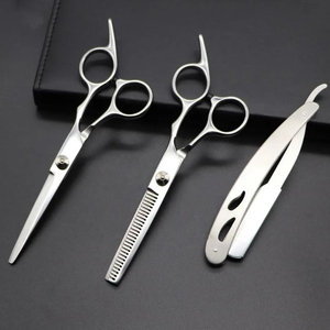 Kit de barbier professionnel en acier inoxydable, ensemble de ciseaux de coiffure, ciseaux à effiler, rasoir droit, peigne, kit de salon avec étui - Product Image 4