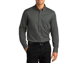 Camisa Casual de Poliéster/Algodón Personalizada al por Mayor, Cuello Mao, Manga Larga, Antiarrugas, con un Solo Botón, Diseño Liso, para Hombre de Oficina - Product Image 1