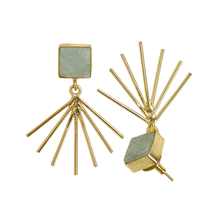 Pendientes Geométricos Colgantes Chapados en Oro de 18K, Hechos a Mano con Amazonita Cuadrada Engastada en Bisel, Estilo Vintage Boho Chic, Joyería de Moda Unisex para Aniversario - Product Image 5