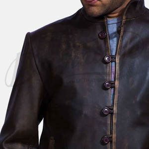 เสื้อแจ็คเก็ตหนังสีน้ำตาลเข้มสไตล์วินเทจสำหรับผู้ชาย แบบกระดุมติด ทรงเข้ารูป สไตล์ลำลองย้อนยุค แฟชั่นเสื้อคลุม - Product Image 4