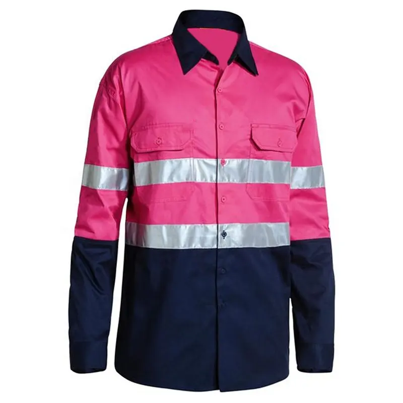 China Reflective Safety Clothing Hi-Vis Cotton Drill Shirt Long Sleeve Work Lightweight