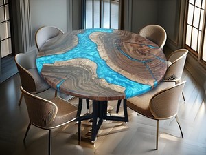 Mesa de Comedor de Resina Epoxi Azure Fusion, Mesa de Madera con Resina Epoxi Azul Cristal, Mesa de Resina Aqua Glow, Mesa de Comedor con Resina Epoxi Ocean Mist - Product Image 2