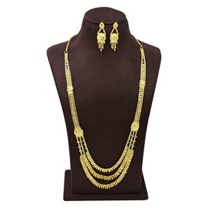สร้อยคอทองเหลืองชุบทอง 14K 18K 24K แบบขายส่ง ลายดอกไม้ 3 ชั้น แบบกล่อง  สำหรับเจ้าสาว  งานแต่งงาน  แฟชั่นแบบดั้งเดิม - Product Image 1