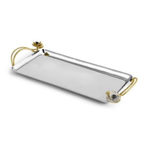 Plateau de service en aluminium avec poignées en forme de branches, plateau rectangulaire couleur argent pour la table de la maison, plateaux de service pour le petit-déjeuner et le dîner - Product Image 3