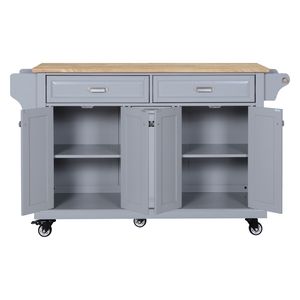 Carrello da Cucina a 5 Ruote con Armadietto, 2 Cassetti Superiori, Isola da Cucina con Piano in Legno di Gomma, Doppio Carrello Centrale per Isola Cucina - Product Image 4