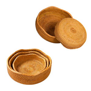 Premium Eco-friendly Handmade Wicker <b>BREAD</b> RATTAN <b>BASKET</b> / TRAY with Scalloped Weaving Edge Rustic Style - Product Image 1