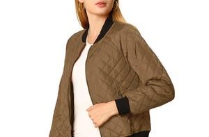 <b>Women</b> Loose Fit <b>Bomber</b> <b>Jacket</b> Casual Zip Up Outerwear With Soft Fabric Ribbed Details And Functional Pockets For Daily Street - Product Image 3