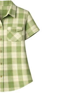 Light Green And White Plaid Womens Short Sleeve Button Up Shirt Casual Summer Lightweight Breathable <b>Checkered</b> <b>Top</b> With Pocket - Product Image 3