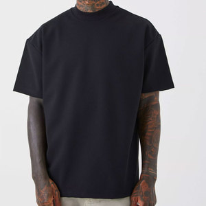 Camiseta cómoda de tela de rizo para hombre, extragrande, súper pesada, premium, negra, lisa por delante, transpirable, con cuello redondo y manga corta - Product Image 4