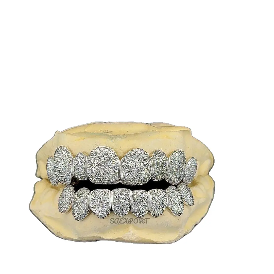 VVS Quality Diamond Grillz 8 Top & 8 Bottom Custom Hip Hop Grillz With 925 Starling Silver Iced Out Moissanite Grillz