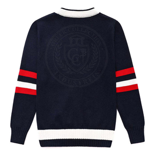 Cardigan en acrylique tricoté bleu marine pour homme, avec broderie rayée rouge et blanche, logo lettre grecque, manches longues, boutons sur le devant, pull pour homme et femme - Product Image 2