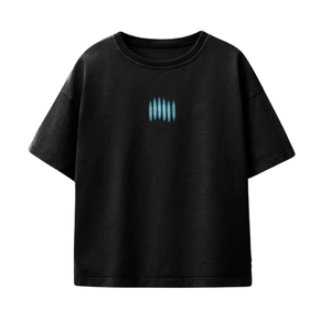 Camiseta Gráfica Negra Oversize de Algodón Personalizada con Diseño Minimalista de Bala Azul – Camiseta Casual Unisex de Estilo Urbano para Hombre y Mujer - Product Image 1