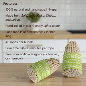 Handmade In Nepal Desert Rose Rope Incense Set Of 5 Natural Sal & Gokul Dhoop Aroma Burning Gently With Natural Lokta <b>Paper</b> Wick - Product Image 6