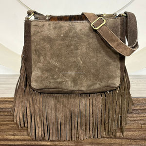 New Western Style Hair on Hide Fur Suede Leather Fringe <b>Bag</b> High Quality Boho Women Leather Shoulder <b>Bag</b> With Turquoise Stone - Product Image 5