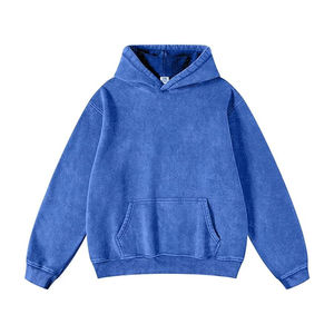Sudadera con capucha azul para mujer, estilo oversize, con efecto lavado ácido, de forro polar, con logotipo personalizado, venta al por mayor, estilo vintage - Product Image 1