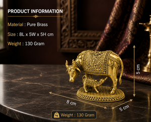 Idole de vache et de veau en laiton pur 8 x 5 x 5 cm, Gau Mata Murti 100% laiton pour Puja, décoration de temple, cadeau spirituel, cadeau de pendaison de crémaillère - Product Image 3