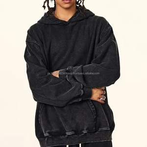 Sweat-shirt à capuche streetwear de haute qualité, délavé et décoloré, logo personnalisé, lourd, surdimensionné, lavage à l'acide, sweat-shirt de jogging en molleton français - Product Image 2