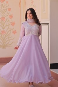 Conjunto de Kurta y Vestido Largo de Georgette Bordado con Lentejuelas para Mujer, con Dupatta, de Secado Rápido, Elegante, para Fiestas, Estilo Indio-Pakistaní - Product Image 1